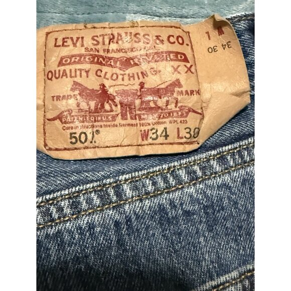 Levi’s 501 Jeans Mens 34x30 Blue Medium Wash Button Fly Rare - Picture 6 of 9